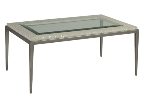 Transitional 42-Inch Small Cocktail Table with Glass and Shell Top