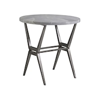 Transitional Round End Table with Stone Top