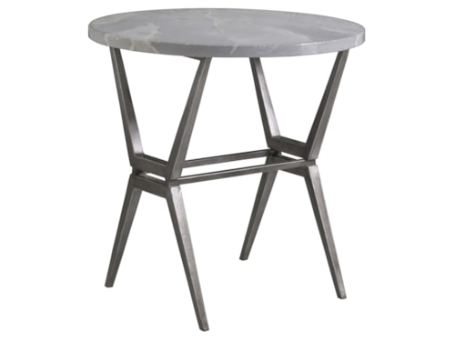 Transitional Round End Table with Stone Top