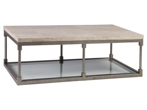 Transitional Rectangular Cocktail Table with Travertine Top