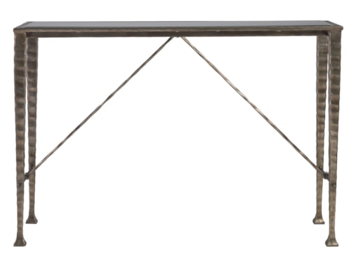 Transitional Hammered Metal Console Table with Glass Top