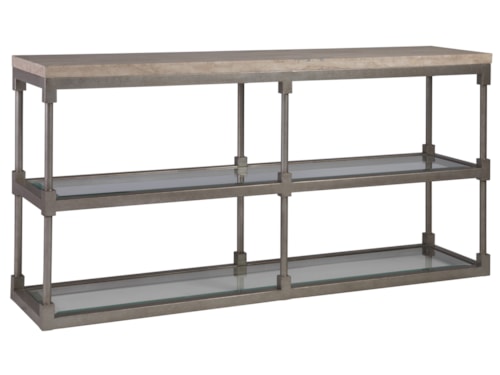Transitional Metal Console Table with Travertine Top