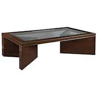 Contemporary Rectangular Black Walnut Cocktail Table with Glass Top