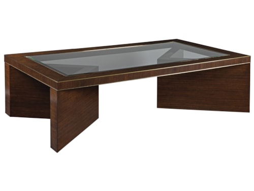 Contemporary Rectangular Black Walnut Cocktail Table with Glass Top