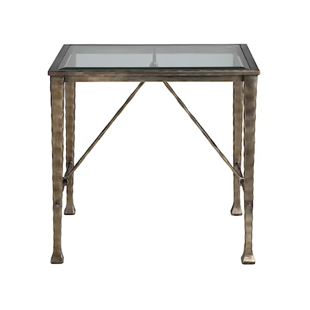 Transitional Hammered Metal End Table with Glass Top