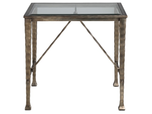 Transitional Hammered Metal End Table with Glass Top