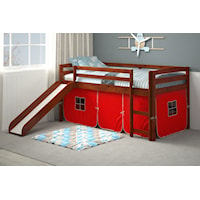 Casual Twin Loft Bed with Slide and Tent - Red