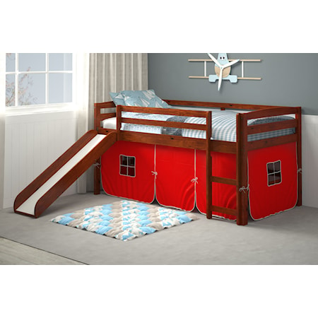 Casual Twin Loft Bed with Slide and Tent - Red