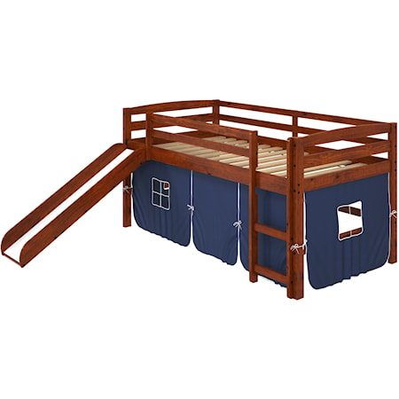 Casual Twin Loft Bed with Slide and Tent - Blue