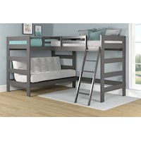 Casual Futon Bunk Bed with Additional Loft - Grey