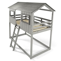 Casual Cottage House Twin Loft Bed - Gray