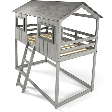 Casual Cottage House Twin Loft Bed - Gray