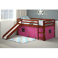 Casual Twin Loft Bed with Slide and Tent - Pink