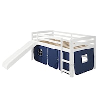 Casual Twin Loft Bed with Slide and Tent - White/Blue