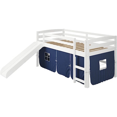 Casual Twin Loft Bed with Slide and Tent - White/Blue