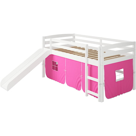 Casual Twin Loft Bed with Slide and Tent - White/Pink
