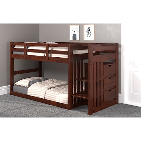 Twin Over Twin Bunk Bed with Stairs and 3-Drawer Storage - Dark Chocolate