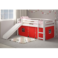 Casual Twin Loft Bed with Slide and Tent - White/Red
