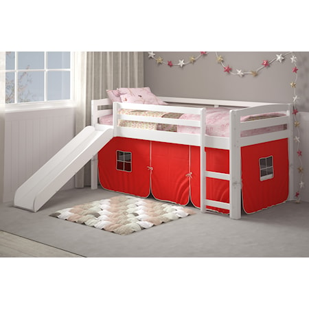 Casual Twin Loft Bed with Slide and Tent - White/Red