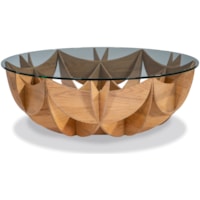 Contemporary Oak Honeycomb Cocktail Table with Glass Top