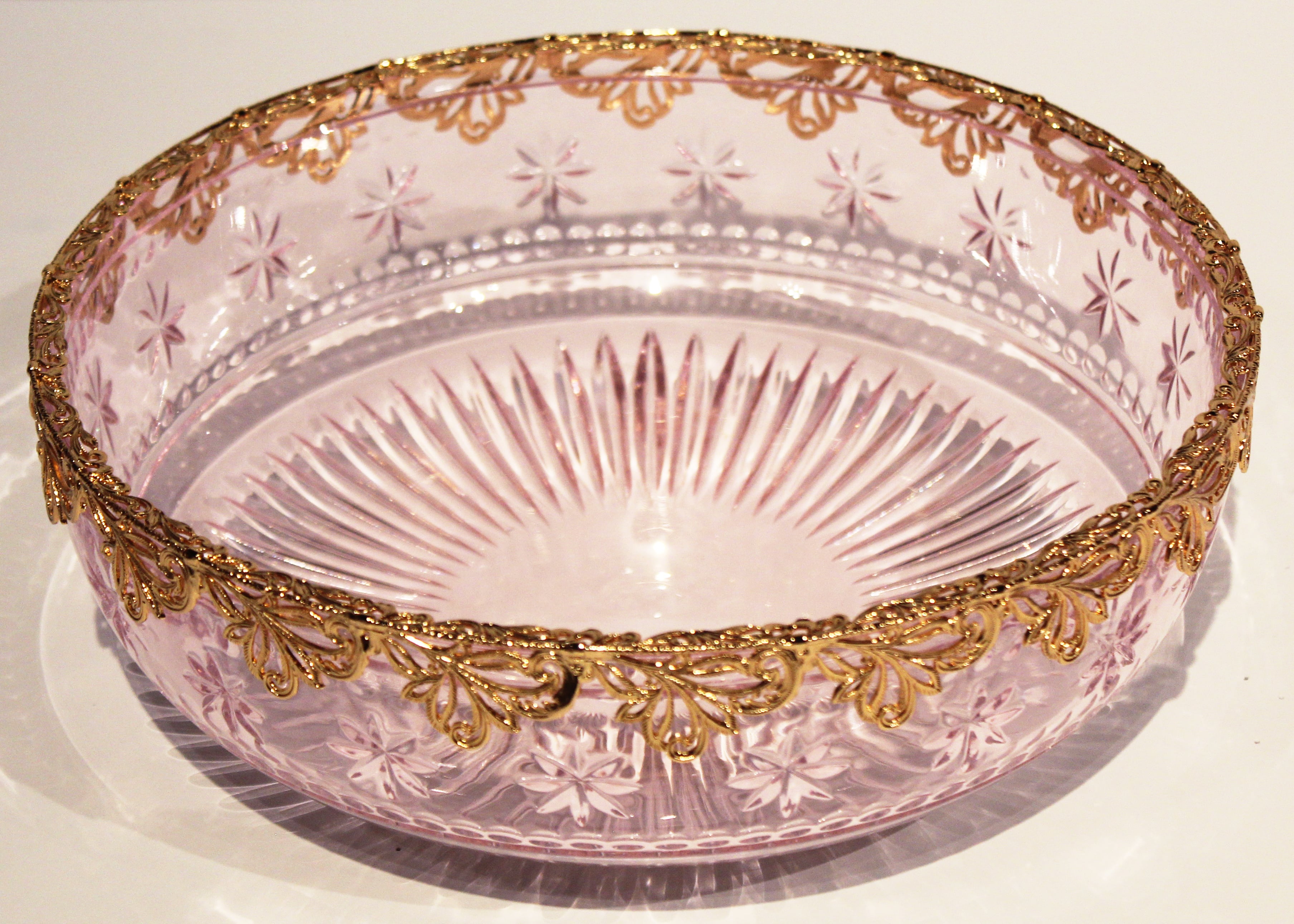 Pink Carved Crystal Bowl