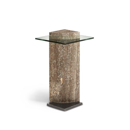 Glass Travertine Pillar Side Table