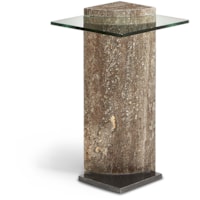Glass Travertine Pillar Side Table