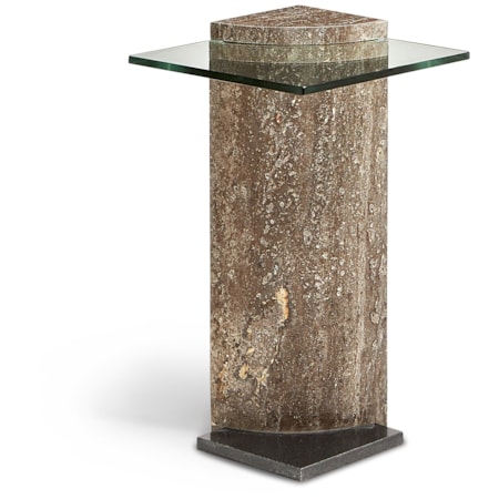 Glass Travertine Pillar Side Table