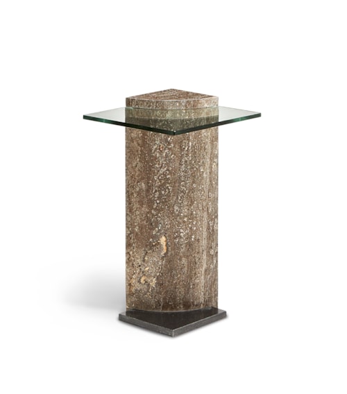 Glass Travertine Pillar Side Table