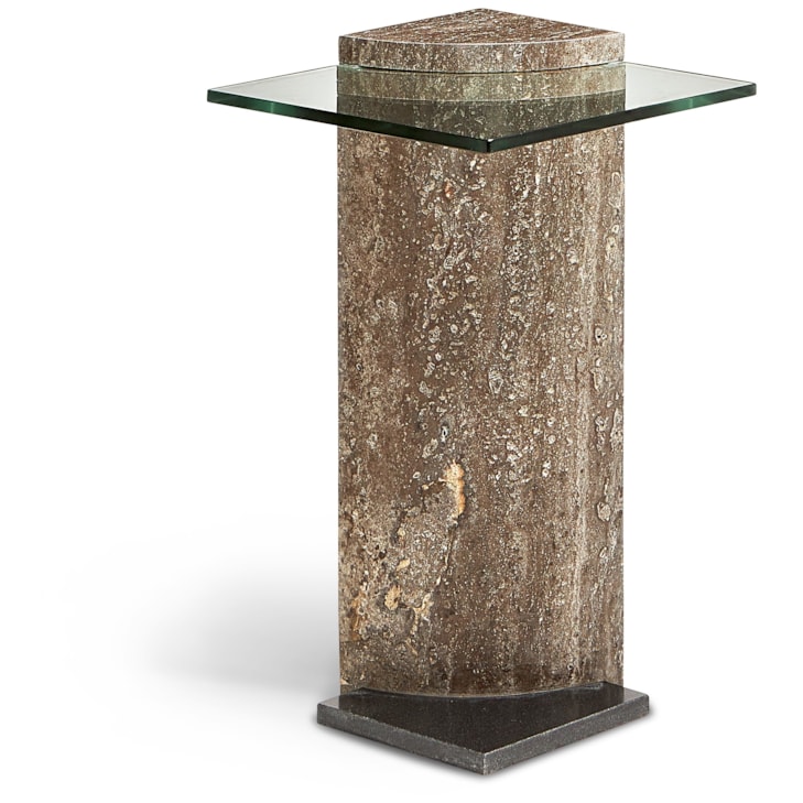 Maitland-Smith End/Side Tables Glass Travertine Pillar Side Table
