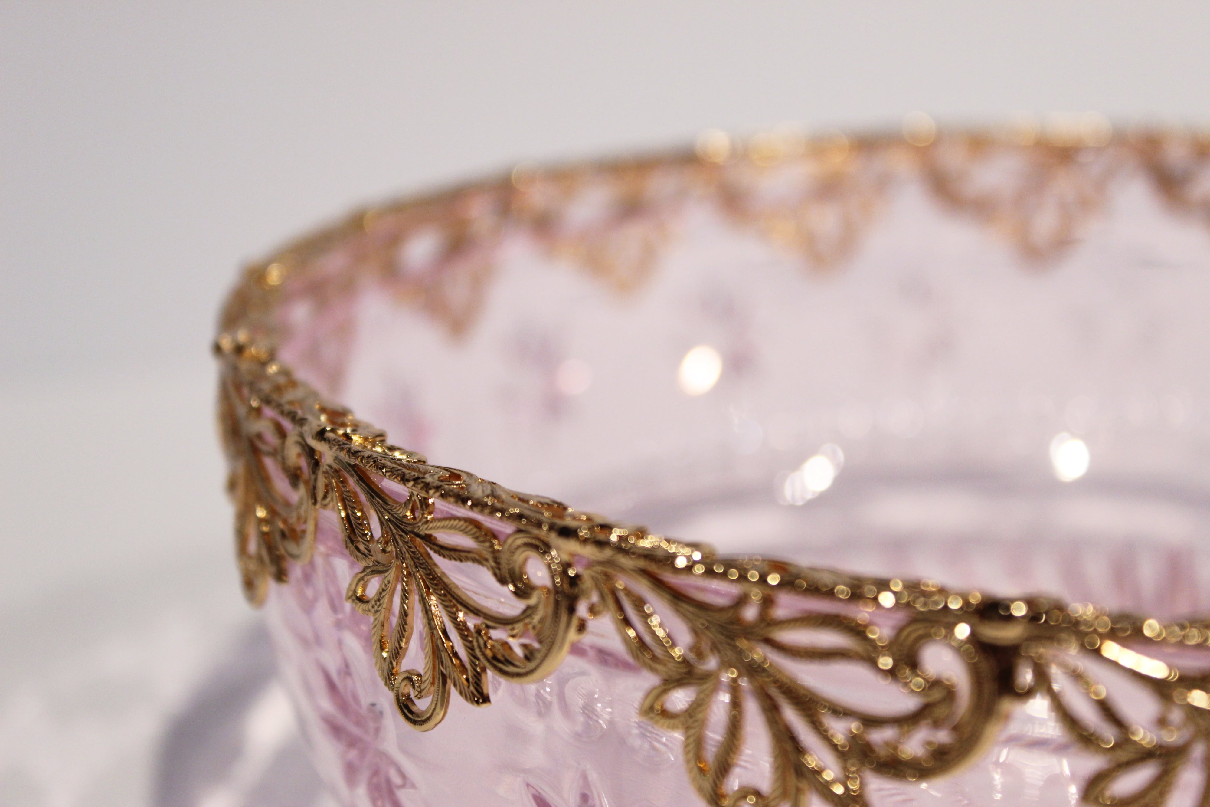 Pink Carved Crystal Bowl