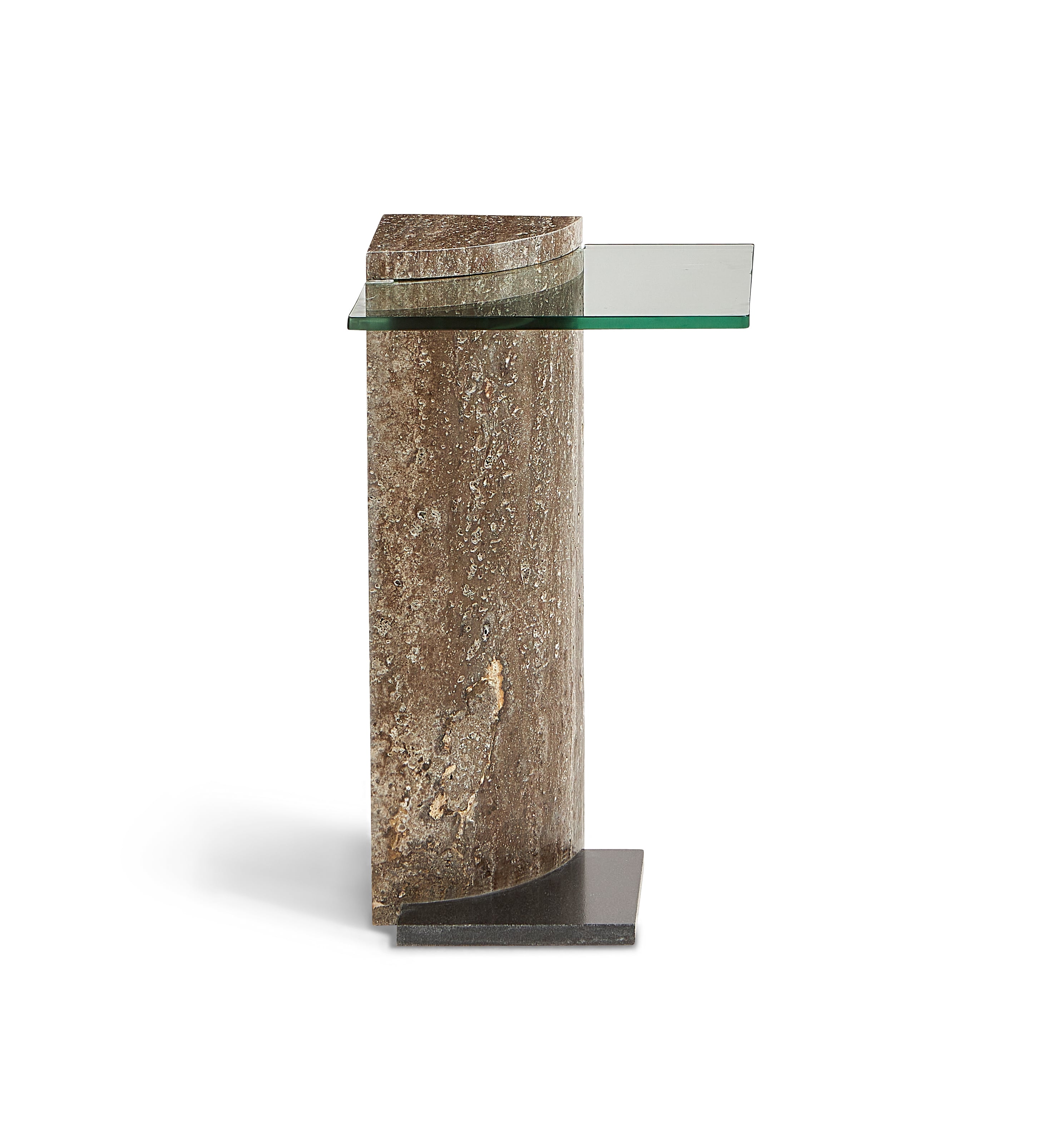 Glass Travertine Pillar Side Table