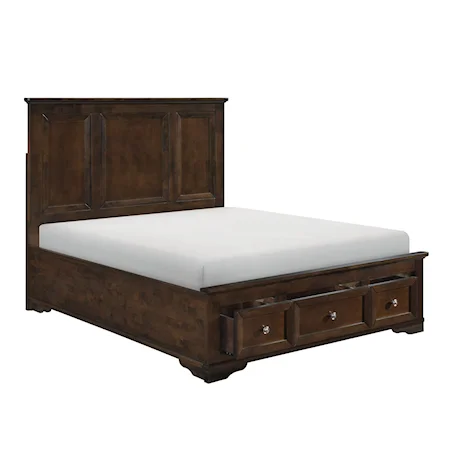 Traditional Queen Platform Bed with Footboard Storage