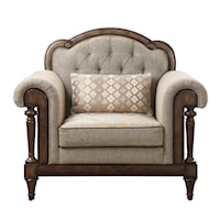 Traditional Upholstered Arm Chair with Wood Accents
