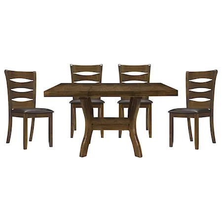 Transitional 5-Piece Dining Set with Self-Storing Butterfly Extension Leaf