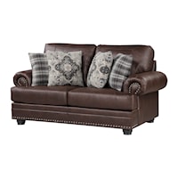 Traditional Loveseat with Rolled Arms and Nailheads