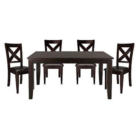 Transitional 5-Piece Dining Set with X-Back Design and Upholstered Seats