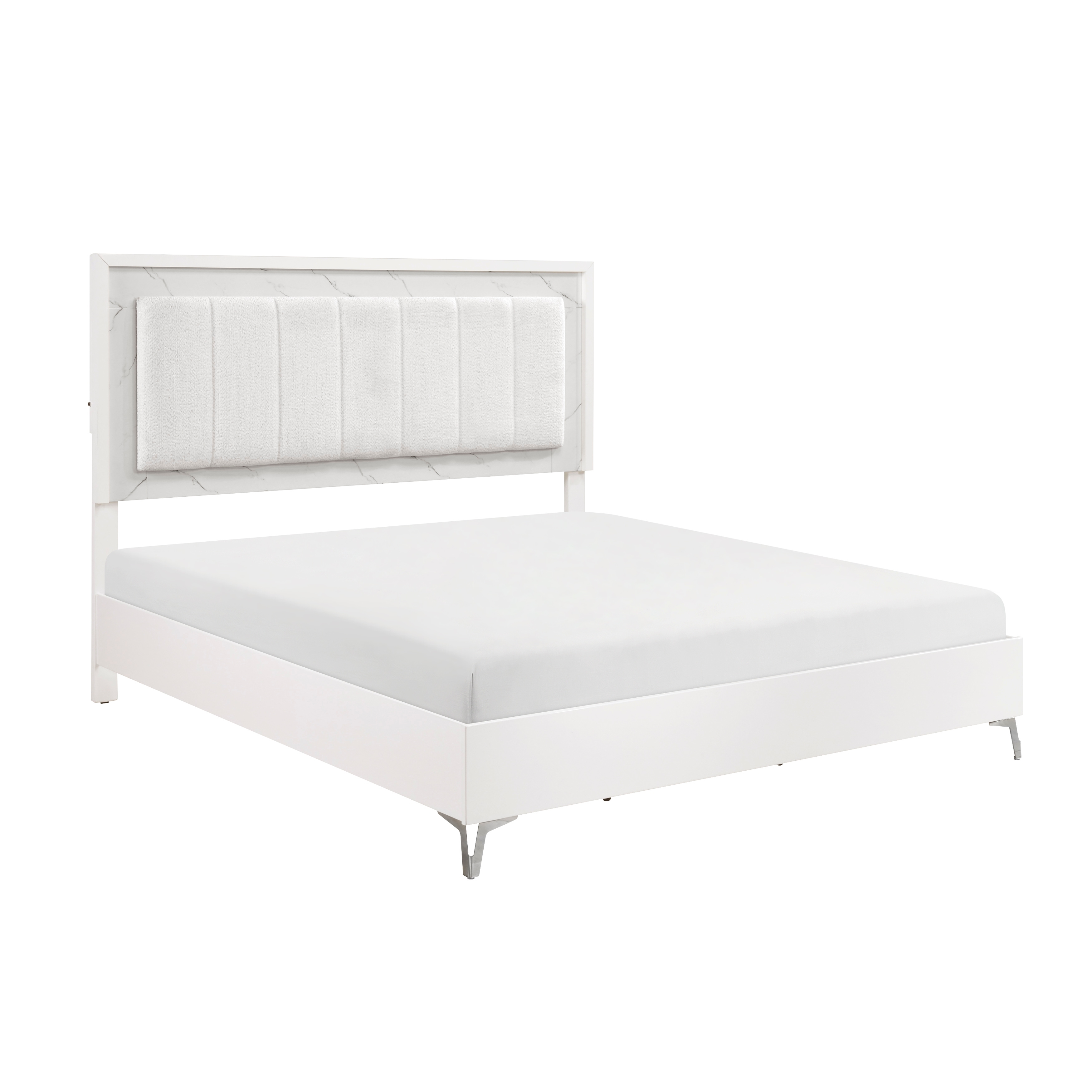 Contemporary Upholstered Cal King Bed with Faux Marble Accents