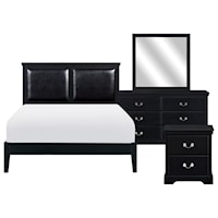 Transitional 4-Piece Queen Bedroom Set with Upholstered Headboard