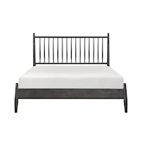 Mid-Century Modern Full Platform Bed with Spindle Headboard