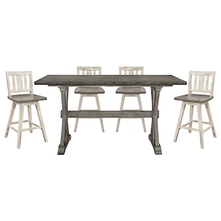 Rustic 5-Piece Counter Height Swivel Dining Set with Slat Back Designs