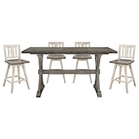 Rustic 5-Piece Counter Height Swivel Dining Set with Slat Back Designs