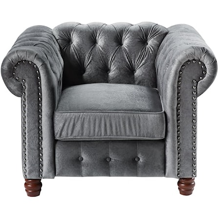 Traditional Chesterfield Accent Chair with Nailhead Trim