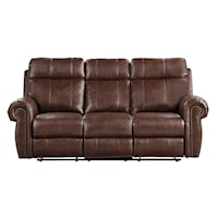 Transitional Dual Power Reclining Sofa with USB Charging Ports and Nailhead Trim