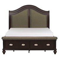 Traditional Upholstered King Sleigh Platform Bed with Nailhead Trim