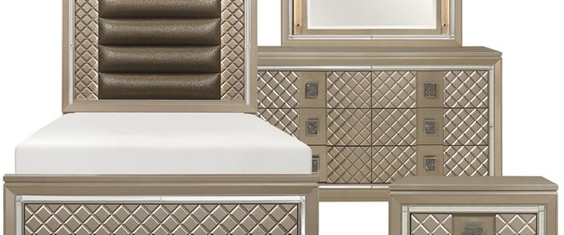 Glam 4-Piece Twin Bedroom Set with Diamond Pattern Accent