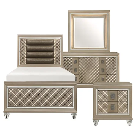 Glam 4-Piece Twin Bedroom Set with Diamond Pattern Accent