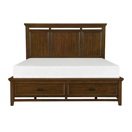 Traditional Queen Platform Bed with Footboard Storage