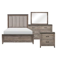 Rustic 4-Piece Queen Bedroom Set with Channel Tufting