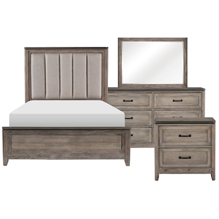 Rustic 4-Piece Queen Bedroom Set with Channel Tufting